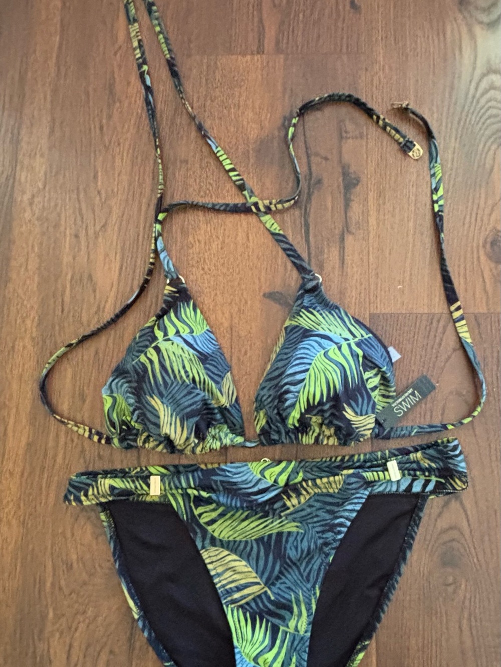 Victoria's Secret Tropical Leaf Print Triangle Bikini — Blue & Green